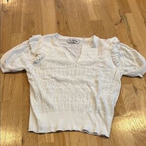 &Isla Women’s White Puff Sleeve Smocked Blouse Size XS